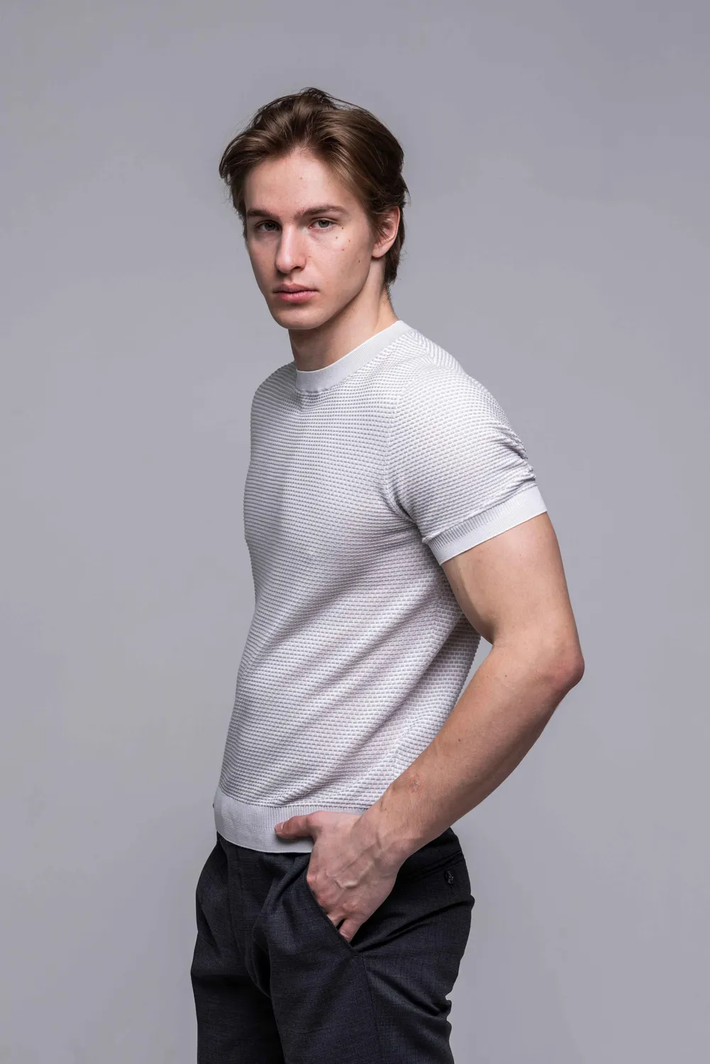 Alain Delon T-Shirt Maglia Biancogrigia Cotone