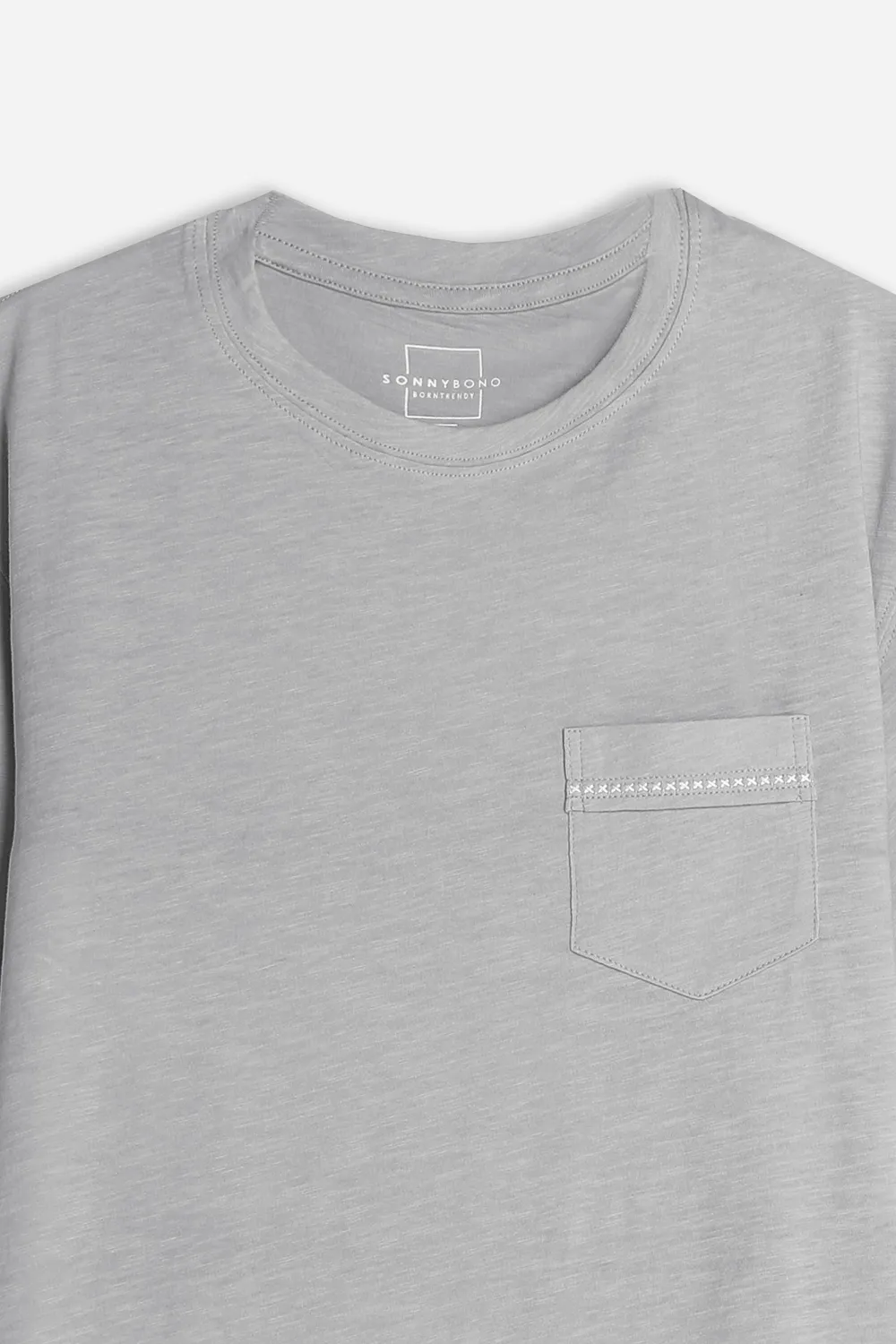 Sonny Bono T-Shirt Uomo Grigio Scuro Slub Taschino