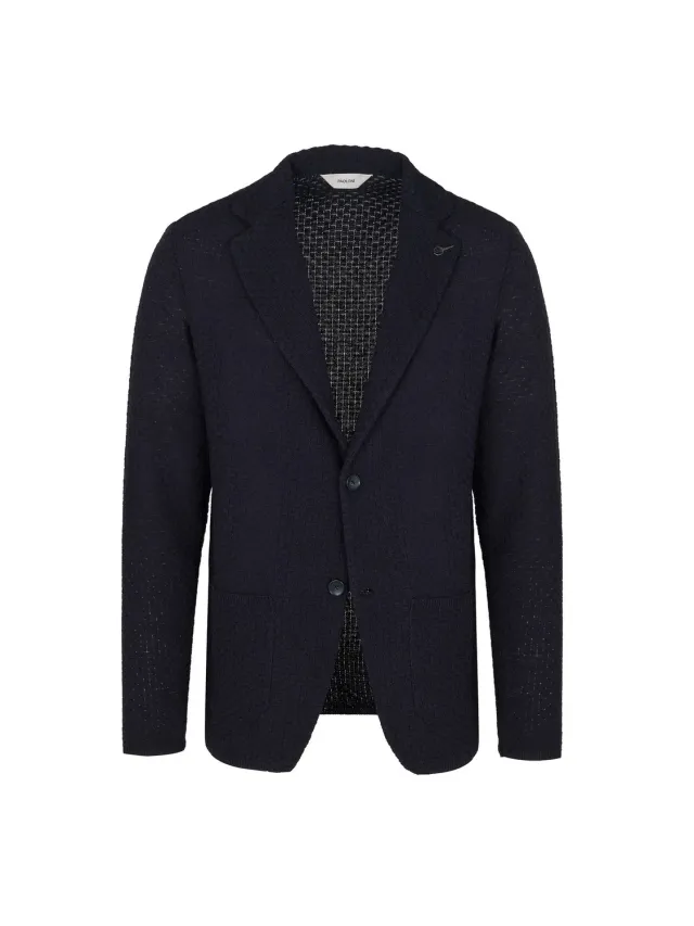 Paoloni Giacca Maglia Waffle Cotone Blu due bottoni