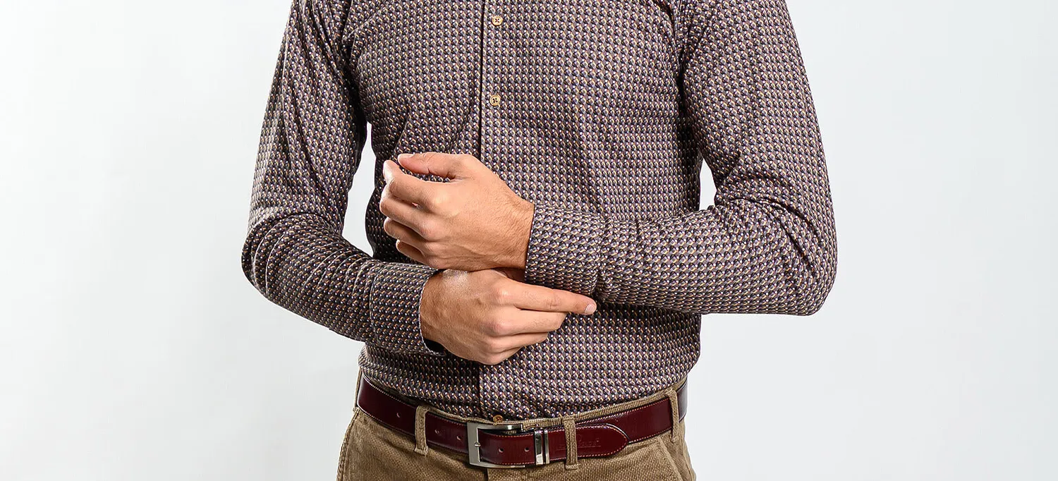 Alain Delon camicia extra slim fit marrone elasticizzata