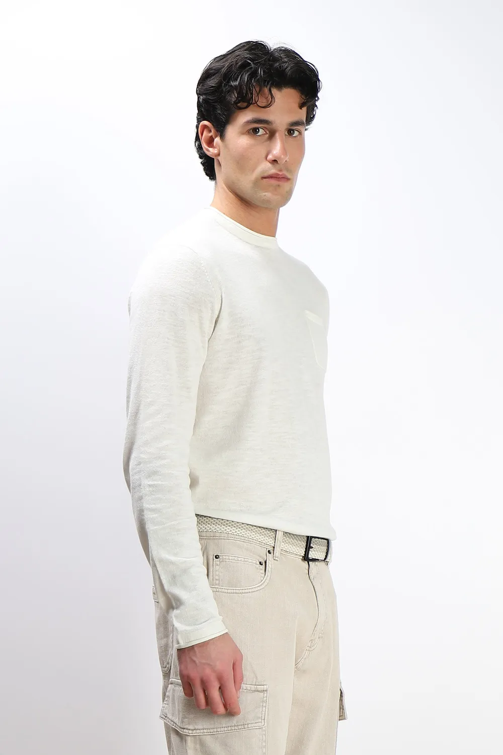 Sonny Bono maglia cotone slub taschino gesso