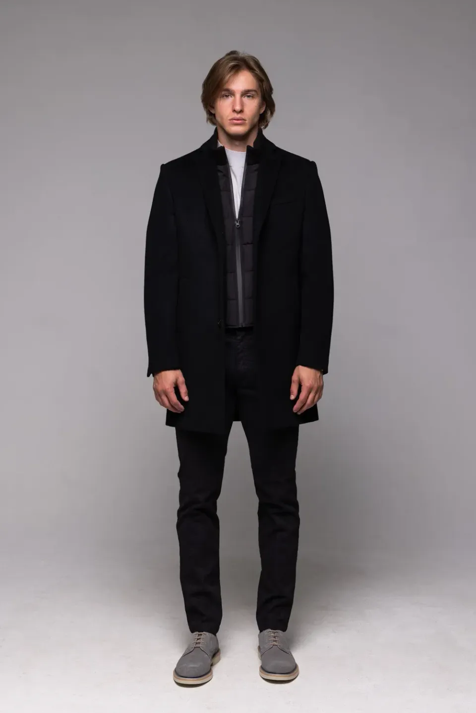Alain Delon cappotto nero lana 50 con inserto staccabile