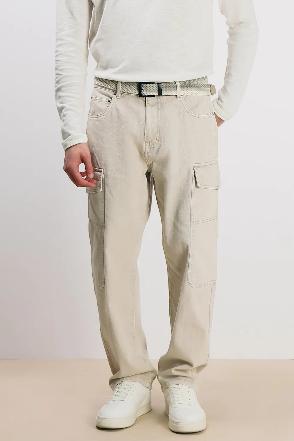 Sonny Bono Denim Cargo Baggy jeans beige tasche laterali