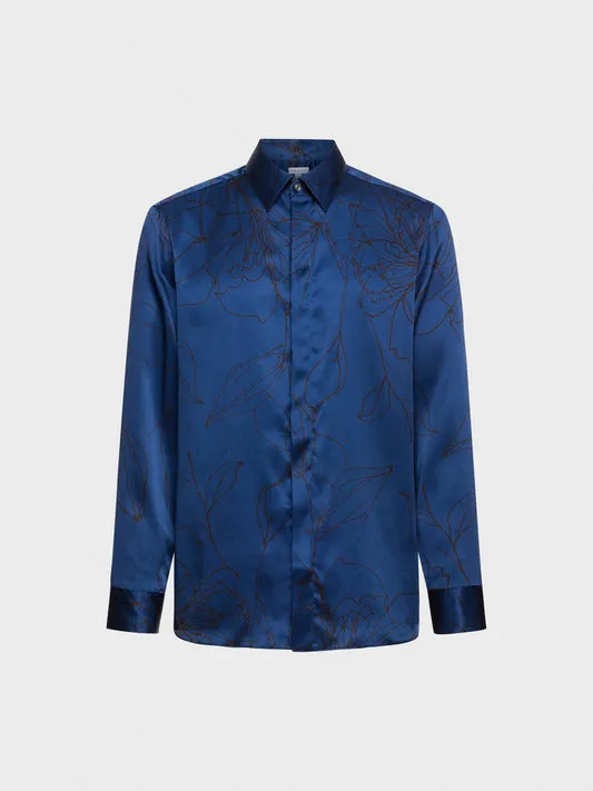 Caruso Butterfly camicia in seta nera floreale collo francese