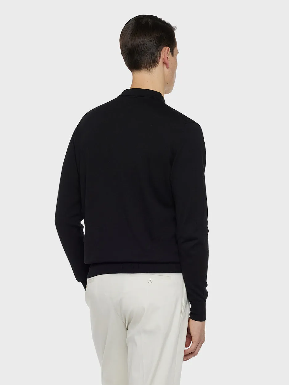 Caruso Butterfly polo cardigan seta cotone nero