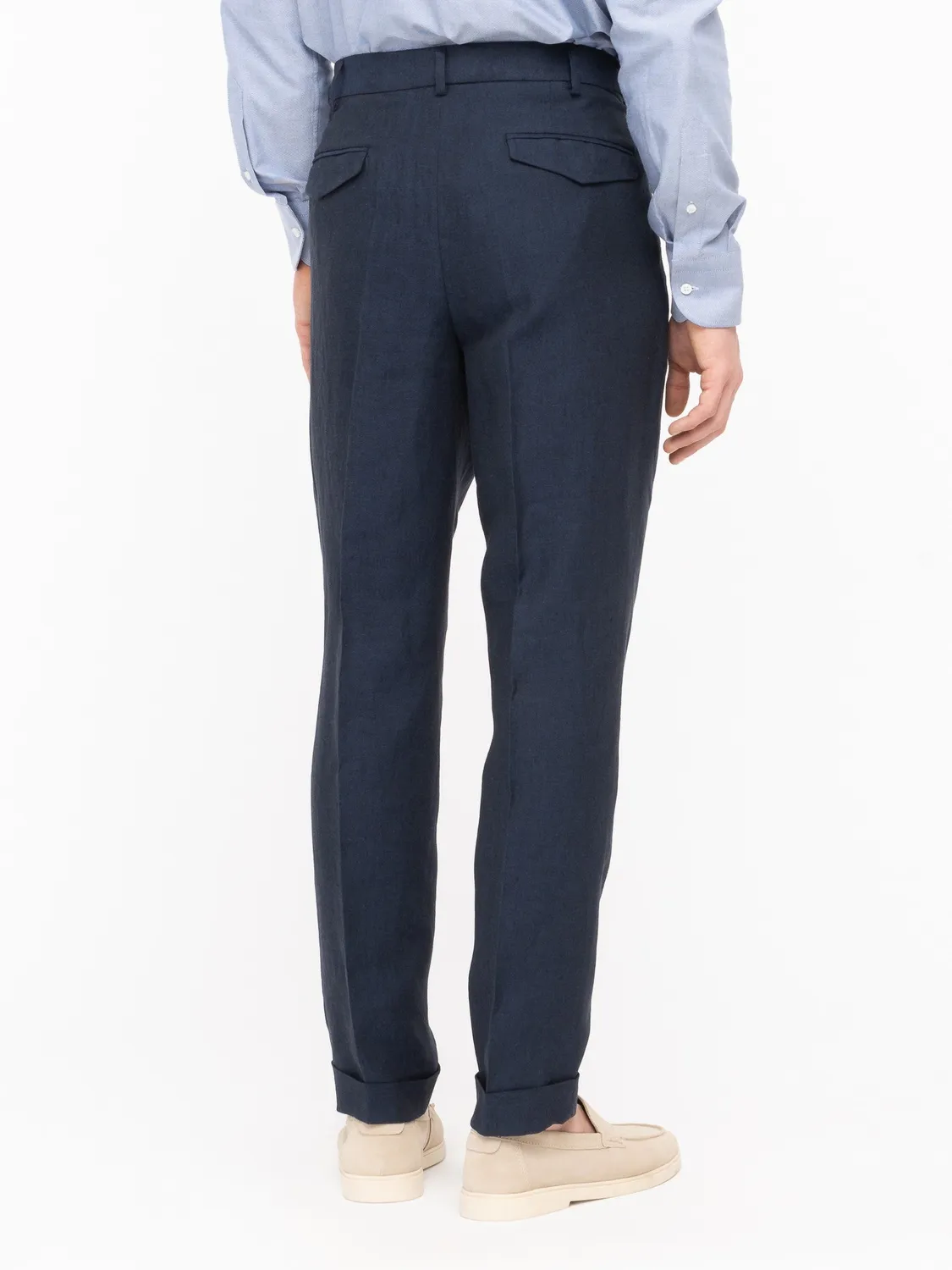 Paoloni Pantalone una Pinces Lino Blu regular fit