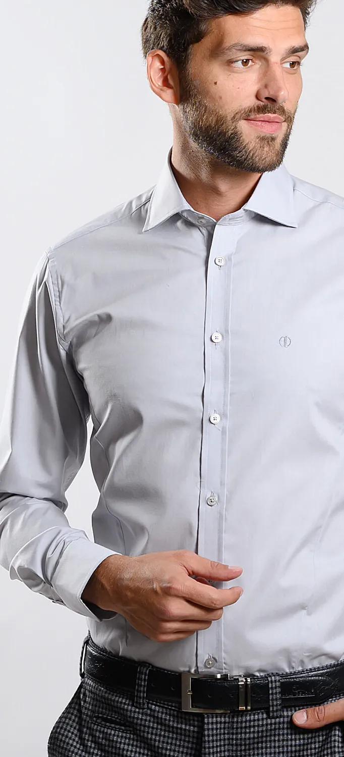 Alain Delon camicia grigia extra slim fit cotone