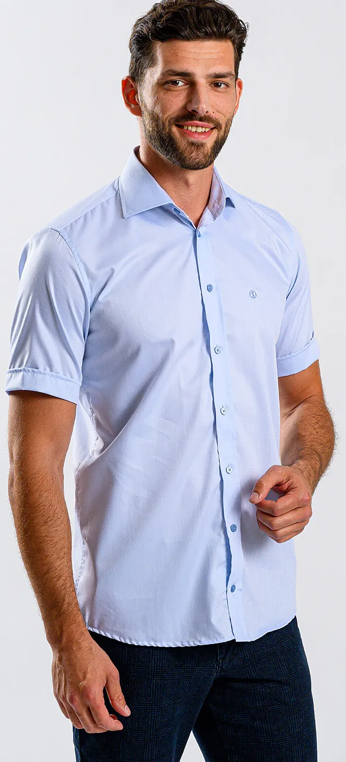 Alain Delon camicia celeste pois manica corta slim fit
