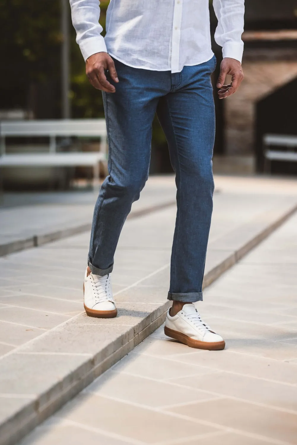 Alain Delon pantalone grigio-blu lino slim fit