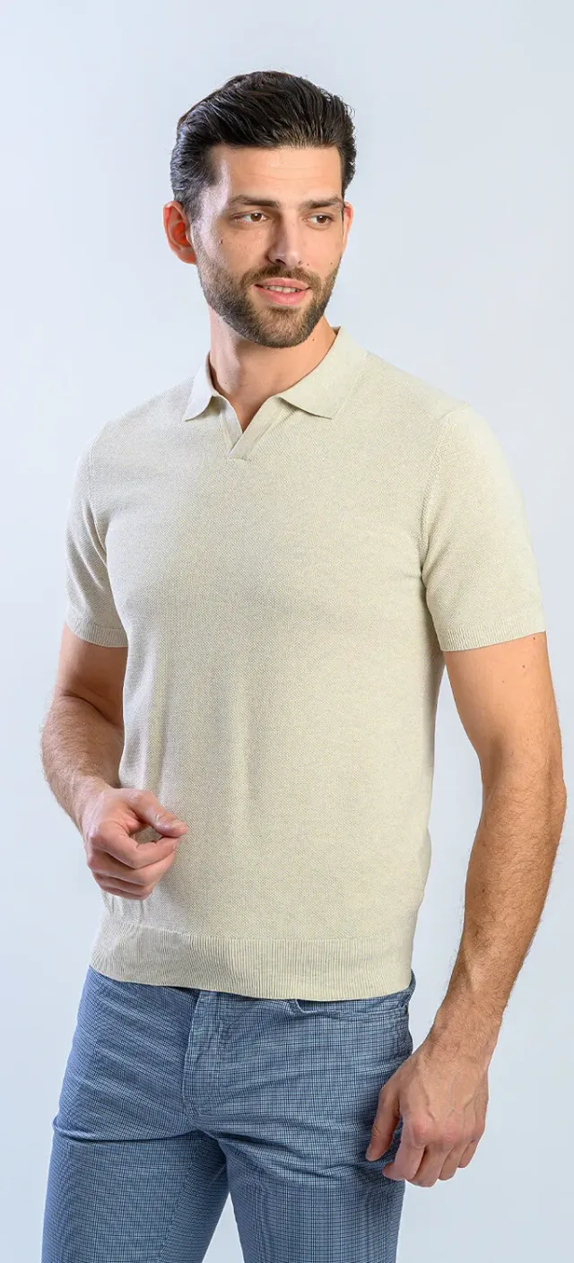 Alain Delon polo beige senza bottoni cotone slim fit