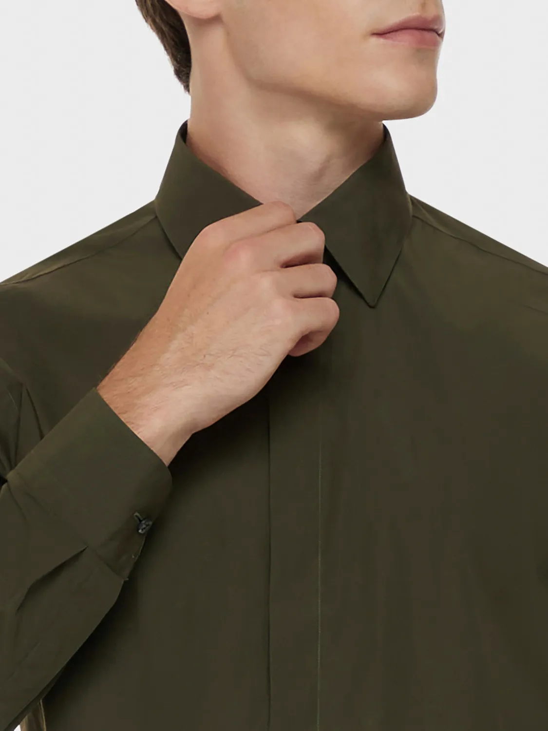 Caruso camicia slim cotone verde militare uomo