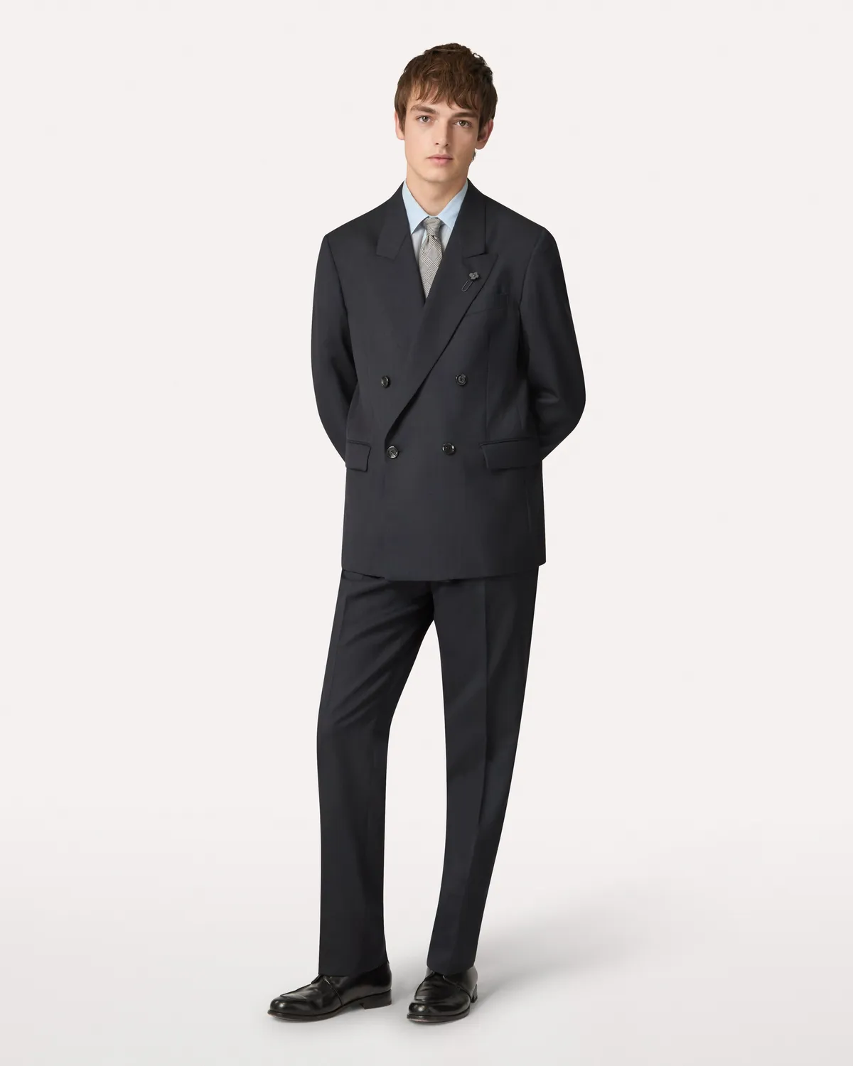 Lardini Feeling abito doppiopetto blu herringbone