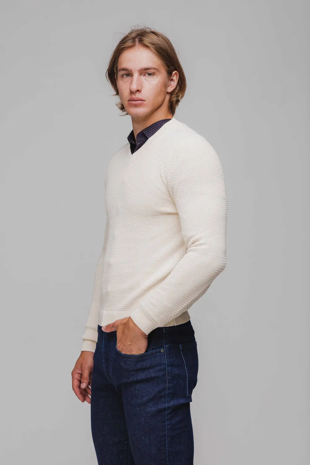Alain Delon Pullover Beige Scollo V Cotone Uomo