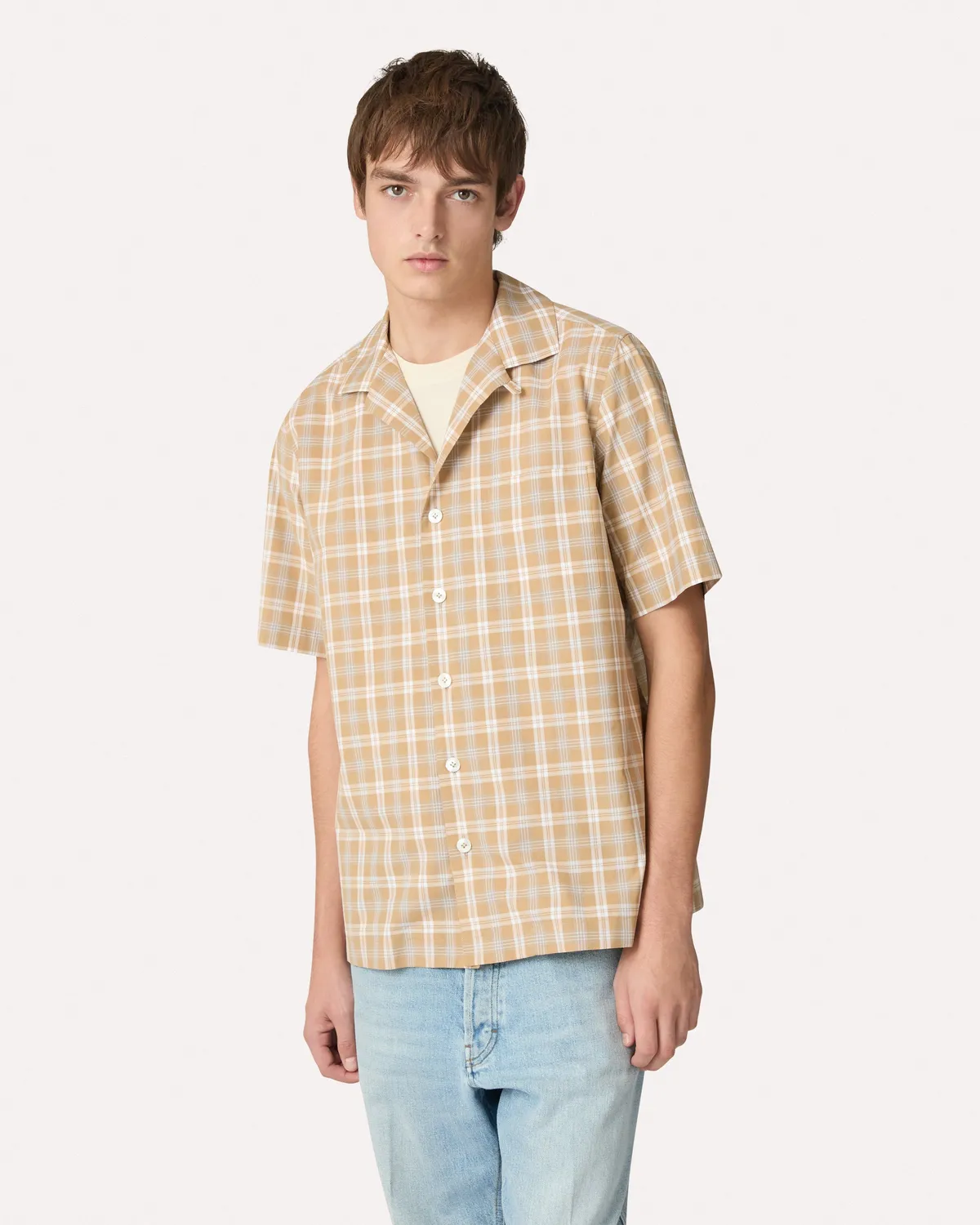 Lardini camicia cammello quadri popeline cotone