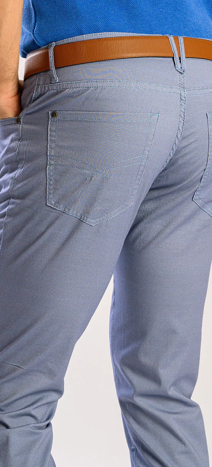Alain Delon pantaloni casual azzurri stampa gallo slim elasticizzati