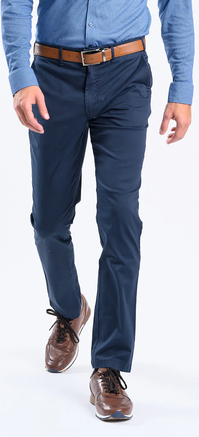 Alain Delon Pantalone Chino Blu Slim Fit Cotone