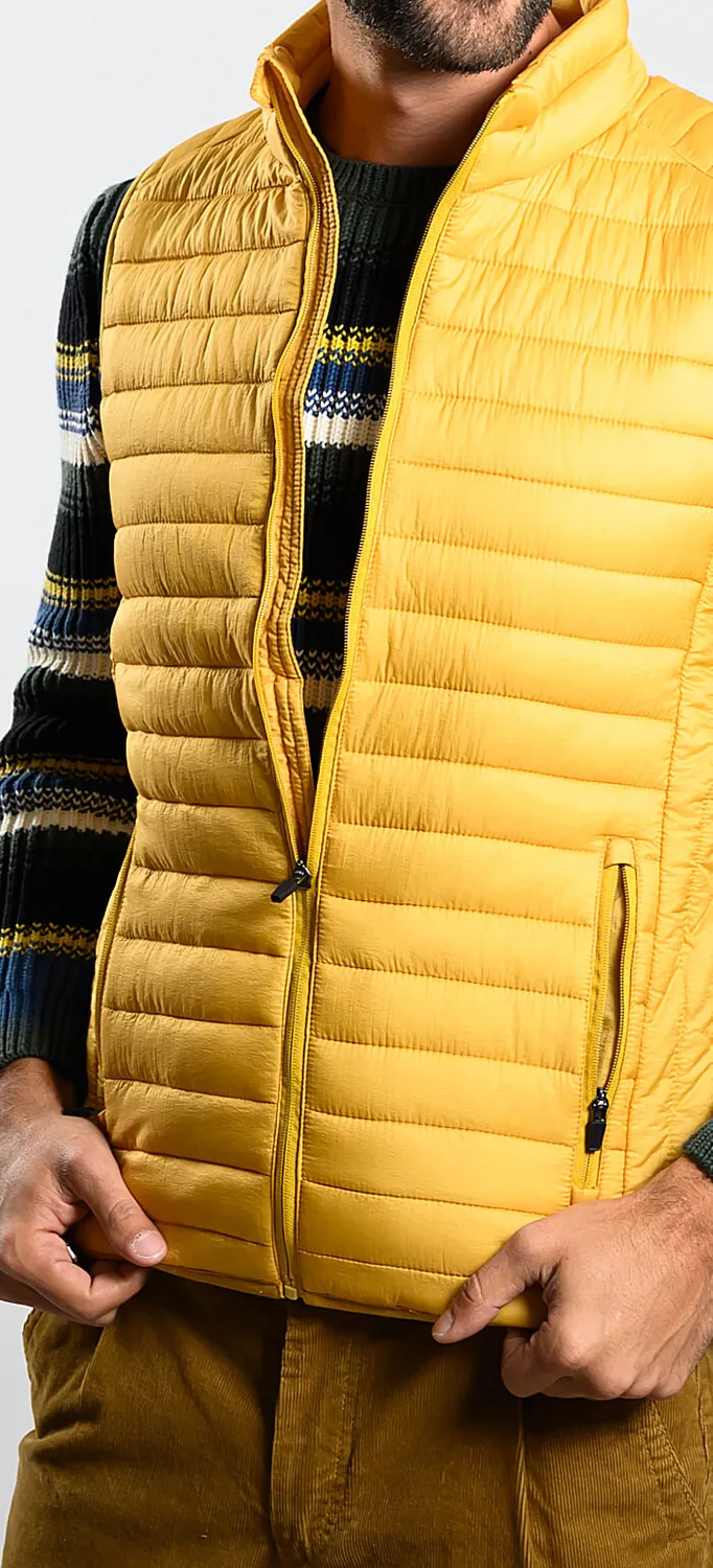 Alain Delon gilet trapuntato giallo con zip e sacca