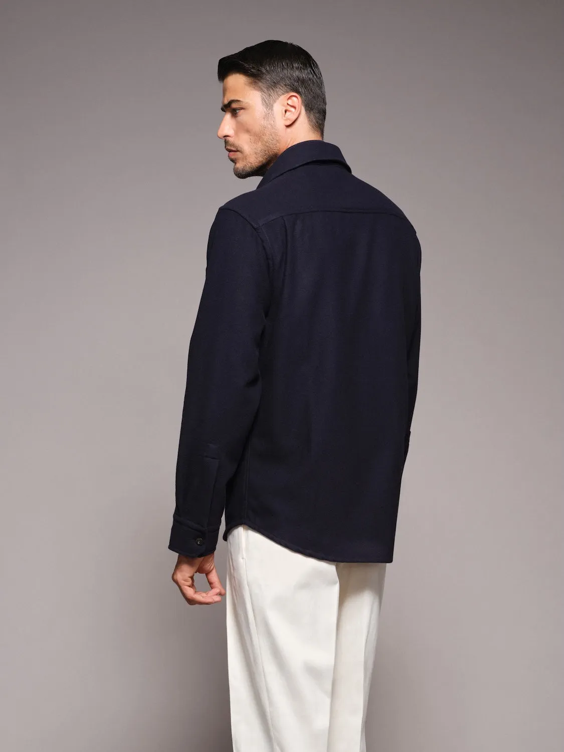 Caruso Aida overshirt lana 180s blu