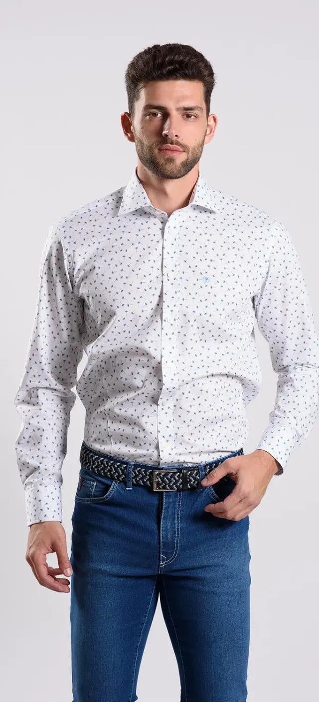 Alain Delon Extra Slim Fit camicia bianca fantasia