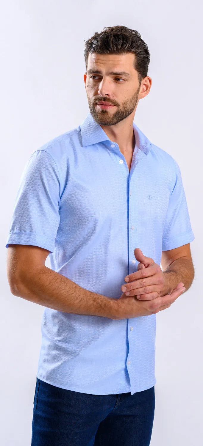 Alain Delon camicia celeste slim fit manica corta cotone