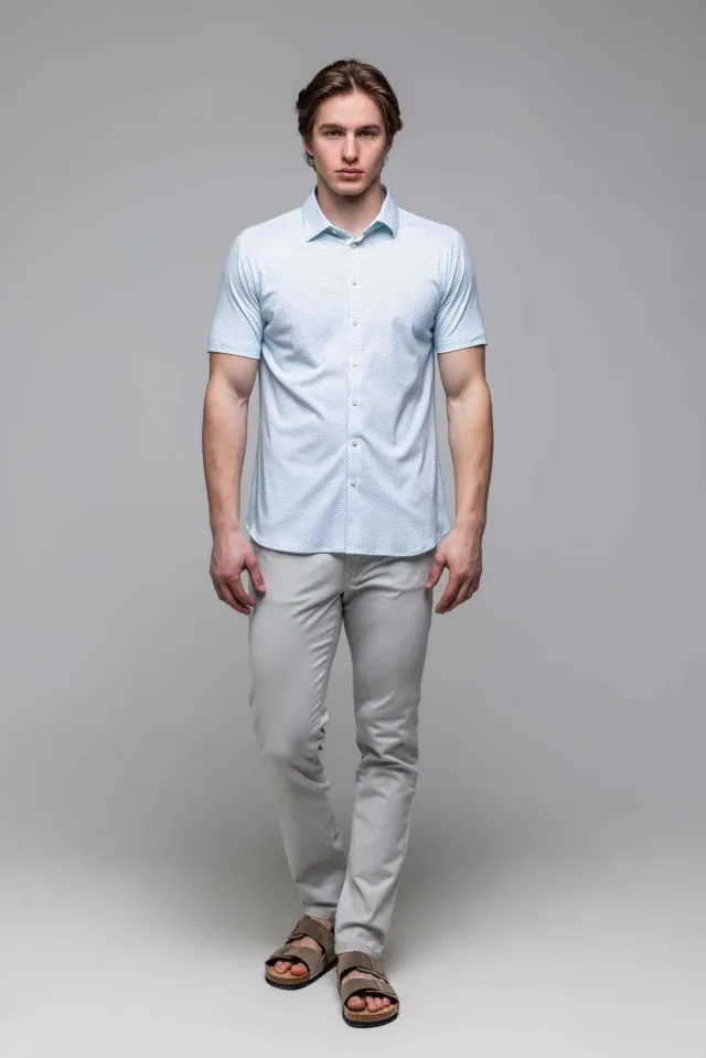Alain Delon camicia manica corta extra slim bianco verde cotone