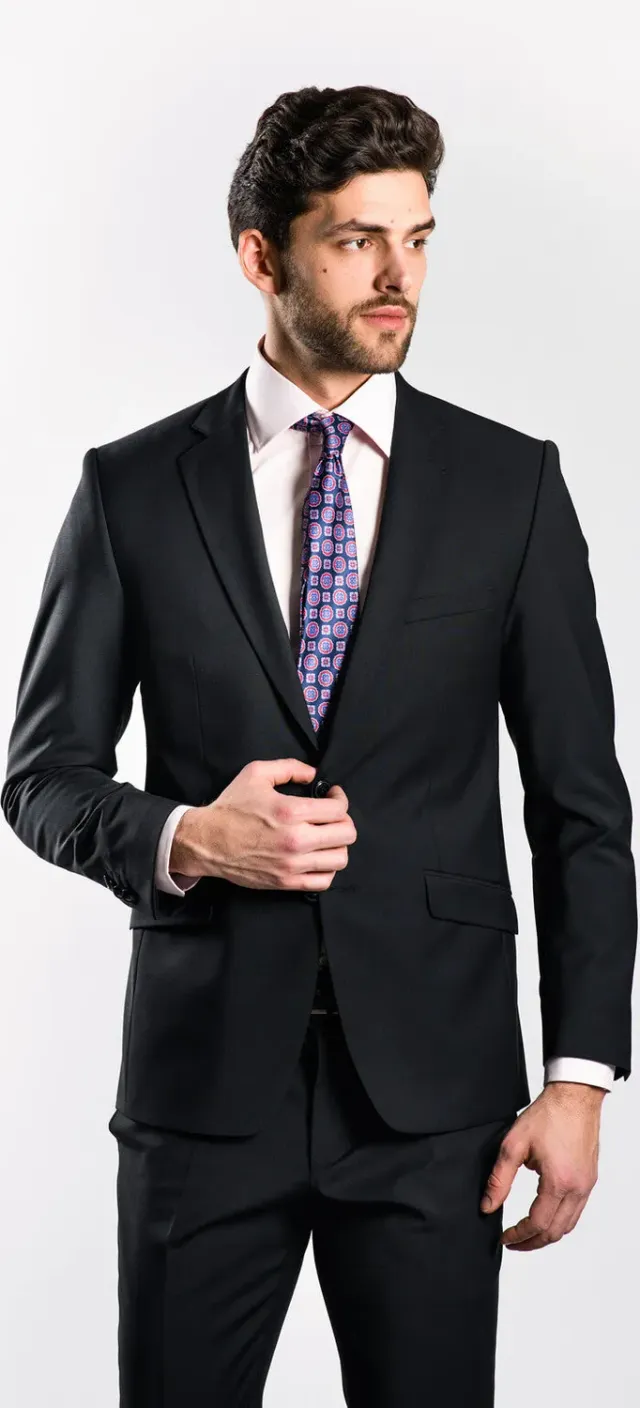 Alain Delon abito nero slim fit monopetto