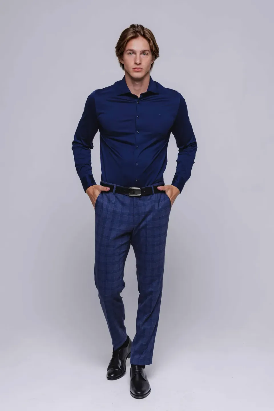 Alain Delon camicia blu extra slim stretch jersey