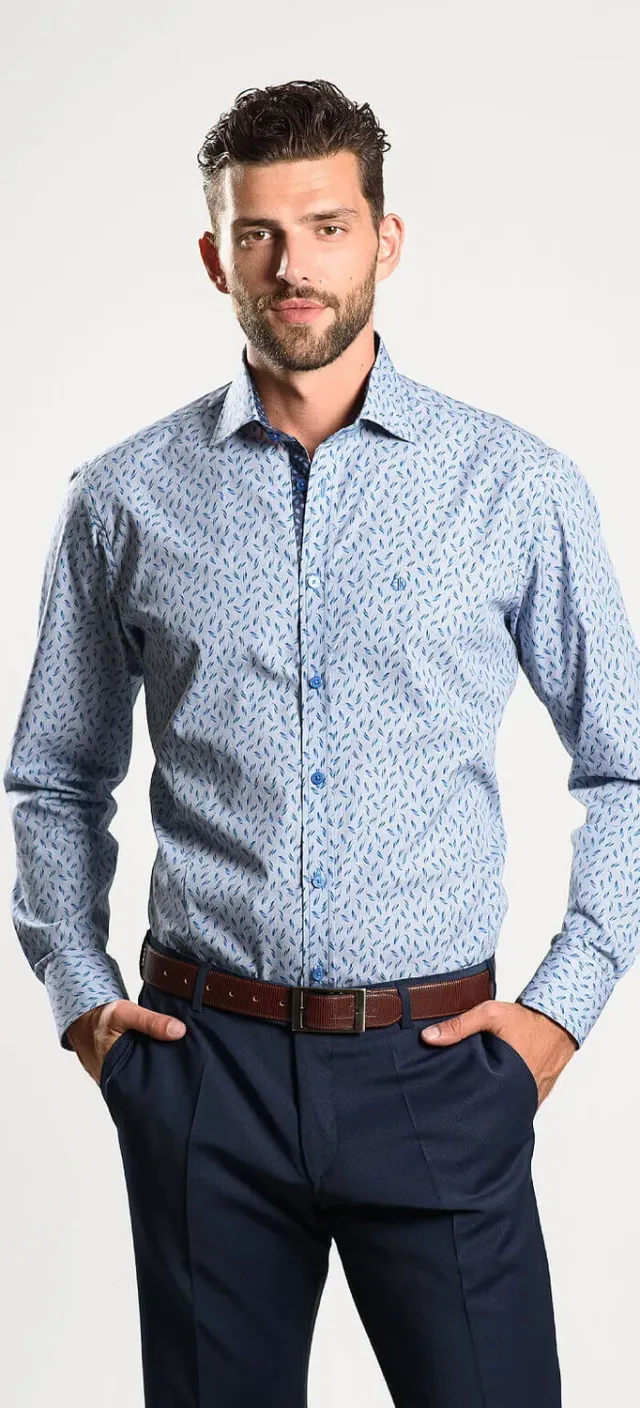 Alain Delon Camicia Grigio Blu Extra Slim Cotone