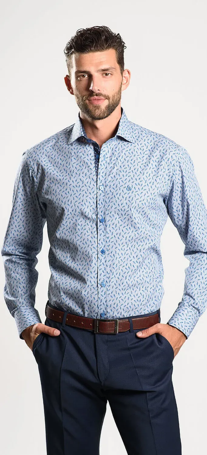 Alain Delon Camicia Grigio Blu Extra Slim Cotone