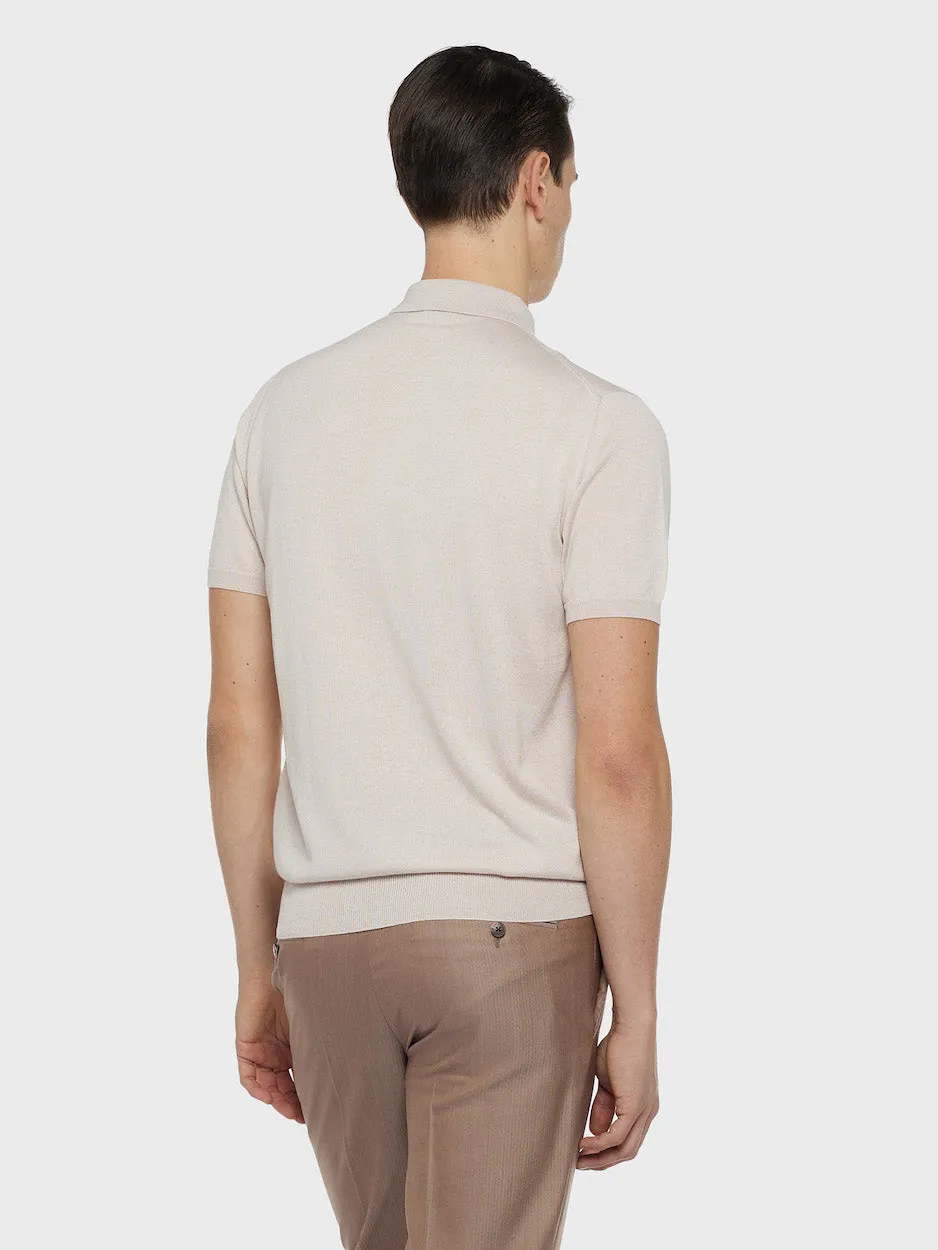 Caruso Butterfly polo seta cotone beige maniche corte