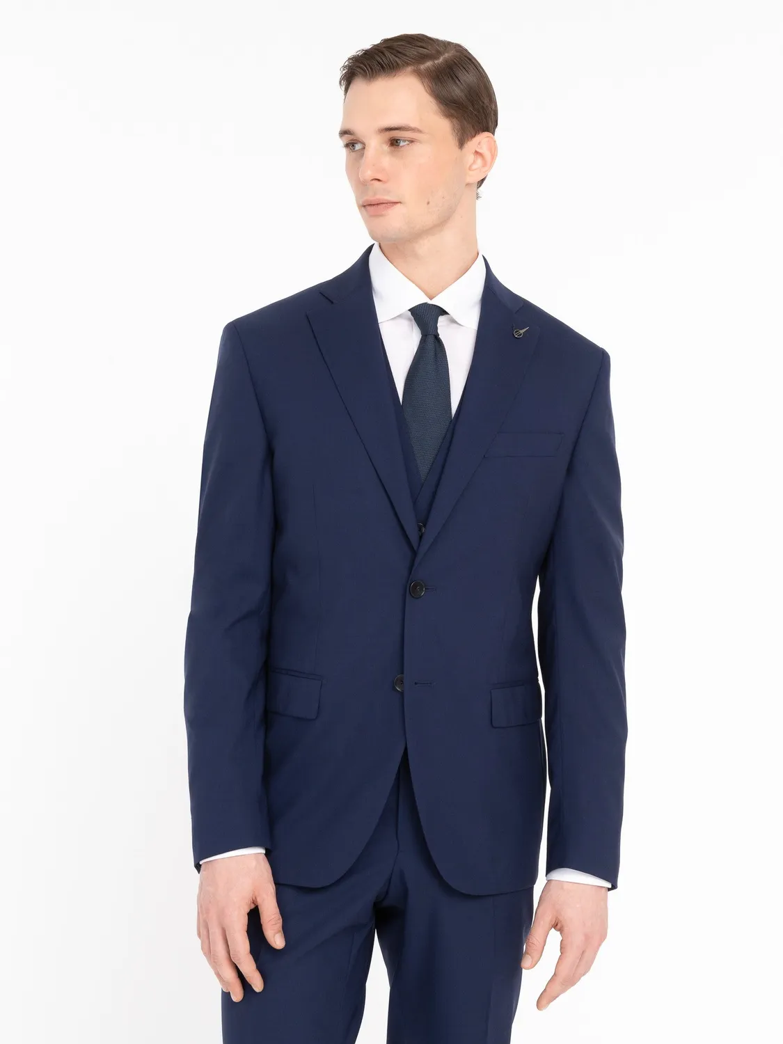 Paoloni Abito con Gilet Fresco Lana Stretch Blu slim