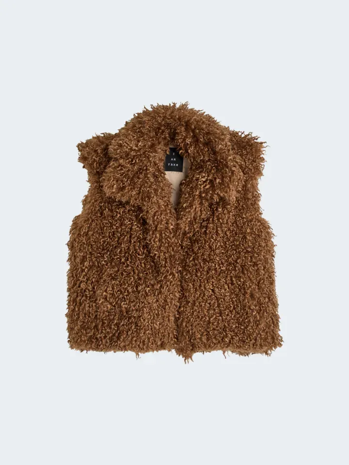 Sand Menswear Sumi 7484 gilet pelliccia ecologica cammello