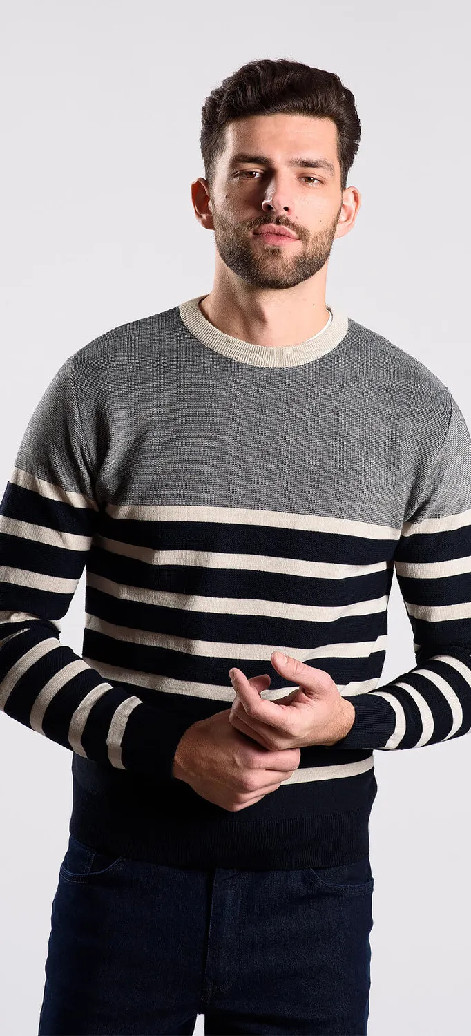 Alain Delon Maglione Lana a Righe Blu M