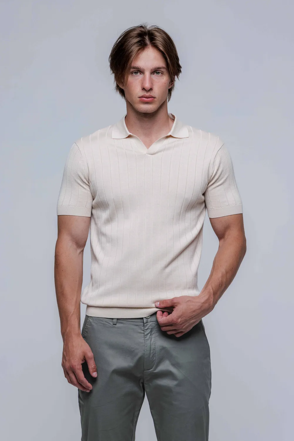 Alain Delon polo maglia beige senza bottoni M