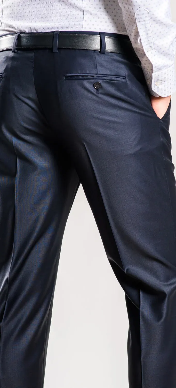 Alain Delon pantaloni abito blu scuro slim fit lana 52