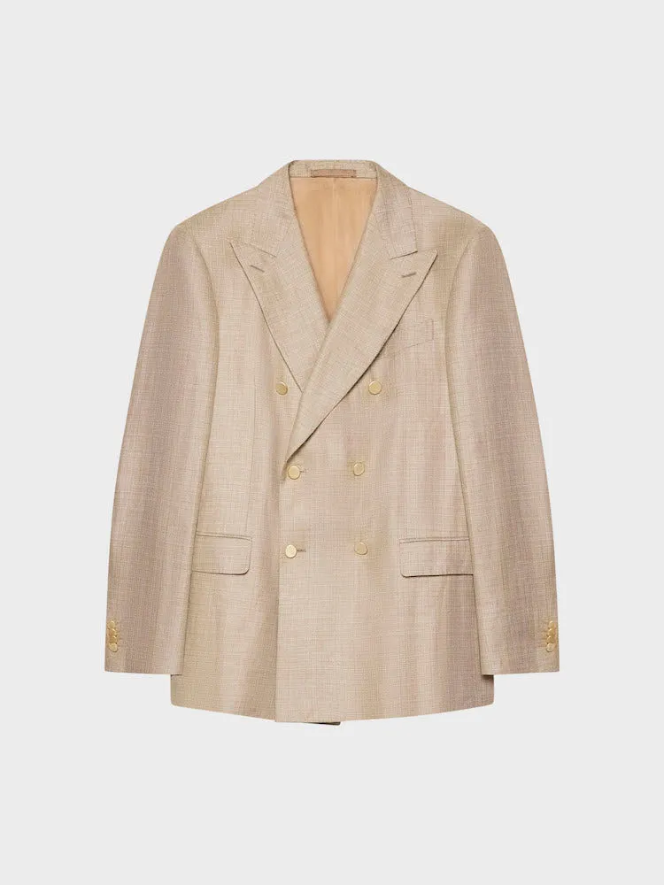Caruso Norma giacca doppiopetto lino lana beige