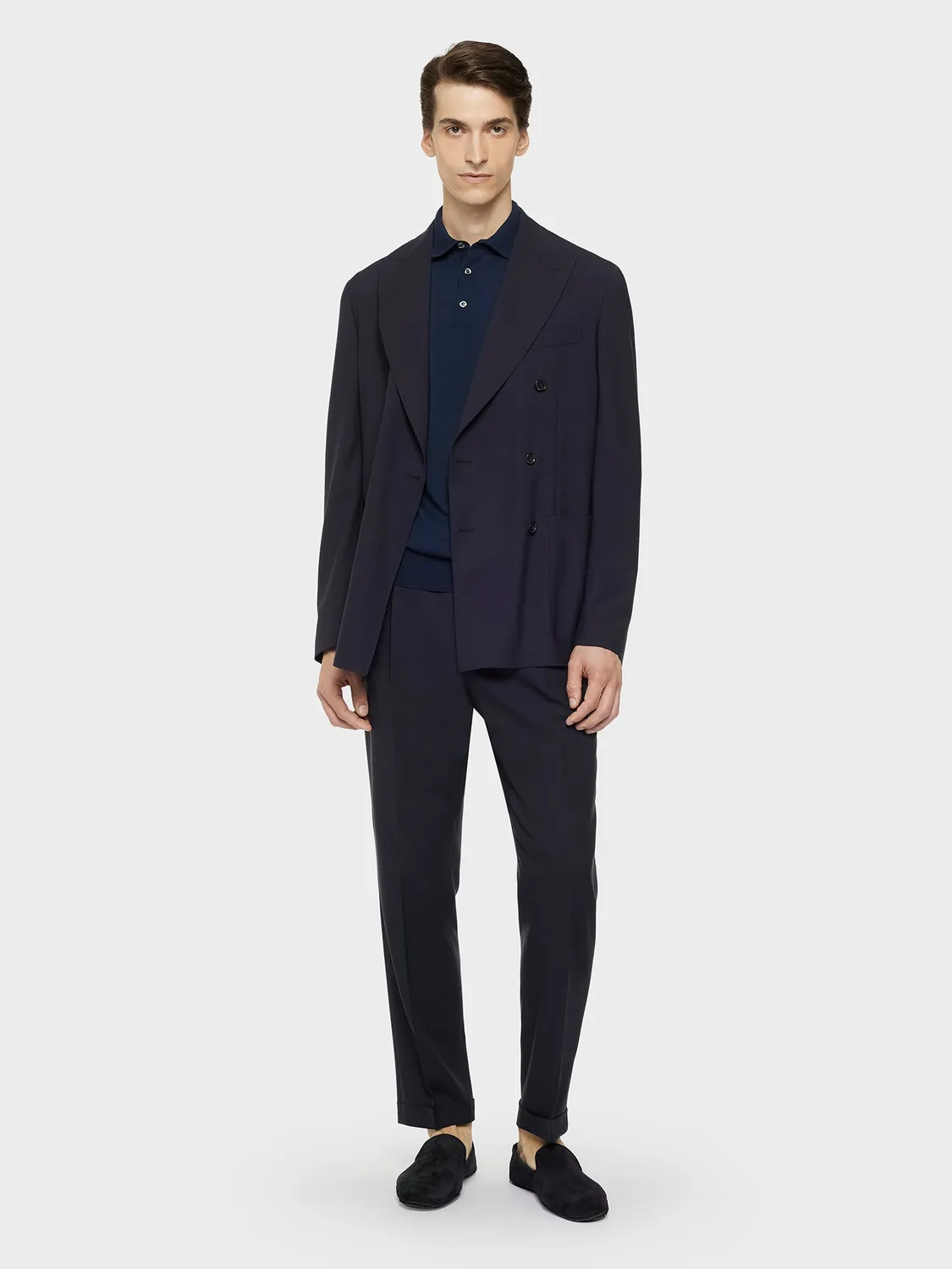 Caruso Butterfly giacca doppiopetto lana blu navy