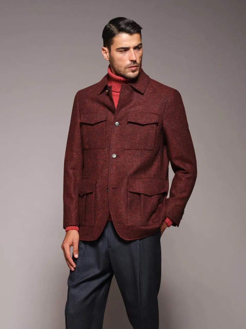 Caruso Saba giacca sahariana lana bordeaux