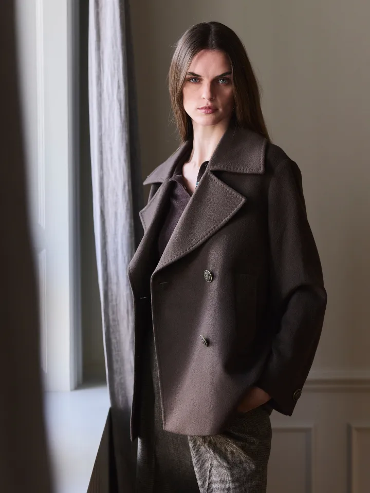 Sand Menswear Anke Short cappotto corto cashmere marrone scuro