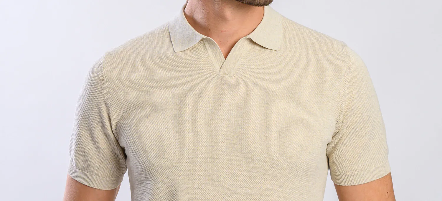 Alain Delon polo beige senza bottoni cotone slim fit
