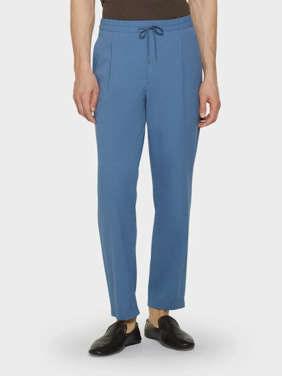 Caruso pantalone jogger azzurro seersucker cotone