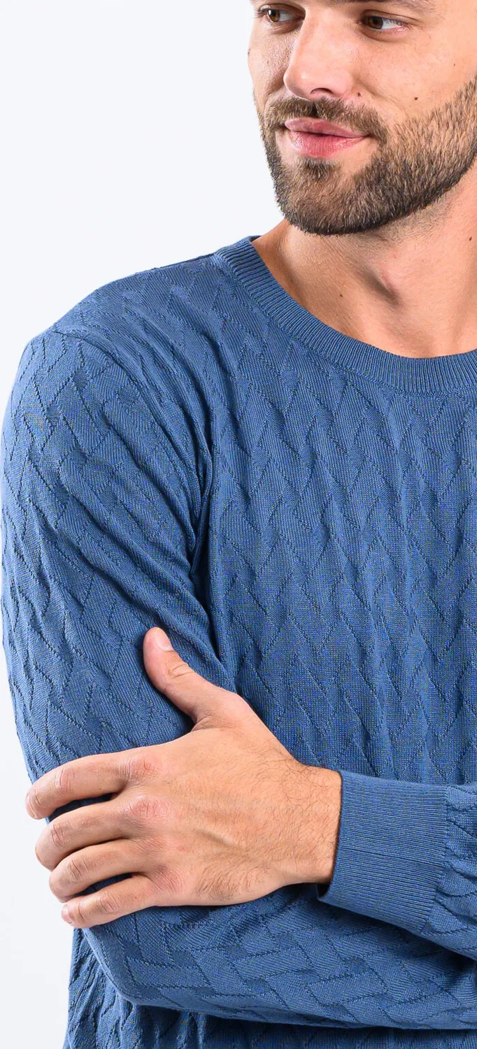Alain Delon Maglione Blu in Cotone Slim Fit