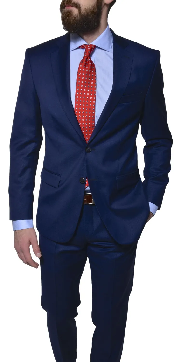Alain Delon Blue Wool abito slim fit blu lana Super 120s