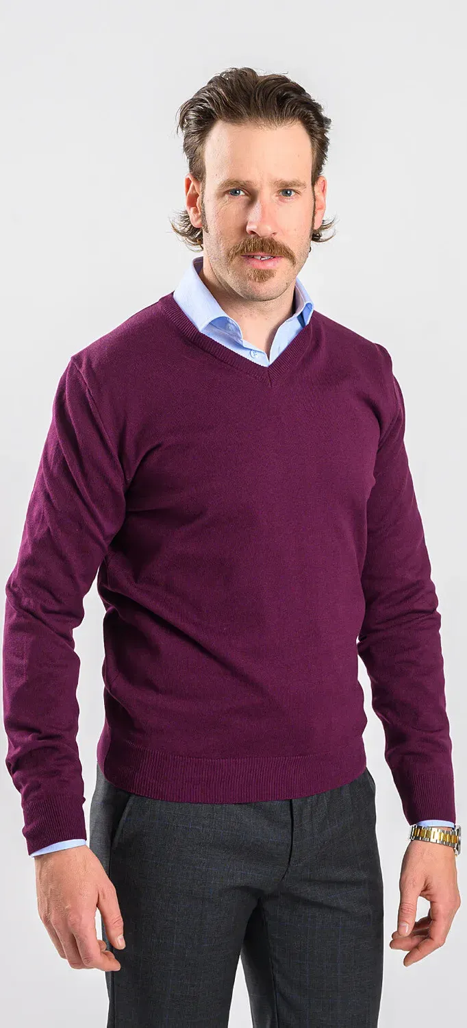 Alain Delon Maglione Scollo a V Bordeaux Cotone