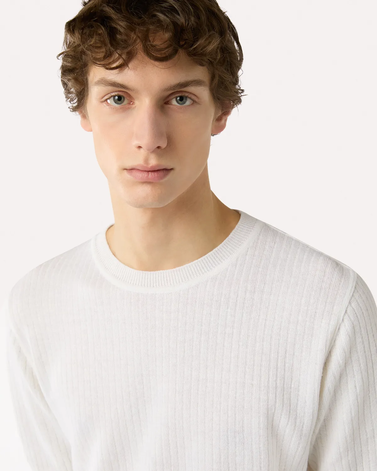 Lardini t-shirt bianca lino e cotone manica corta