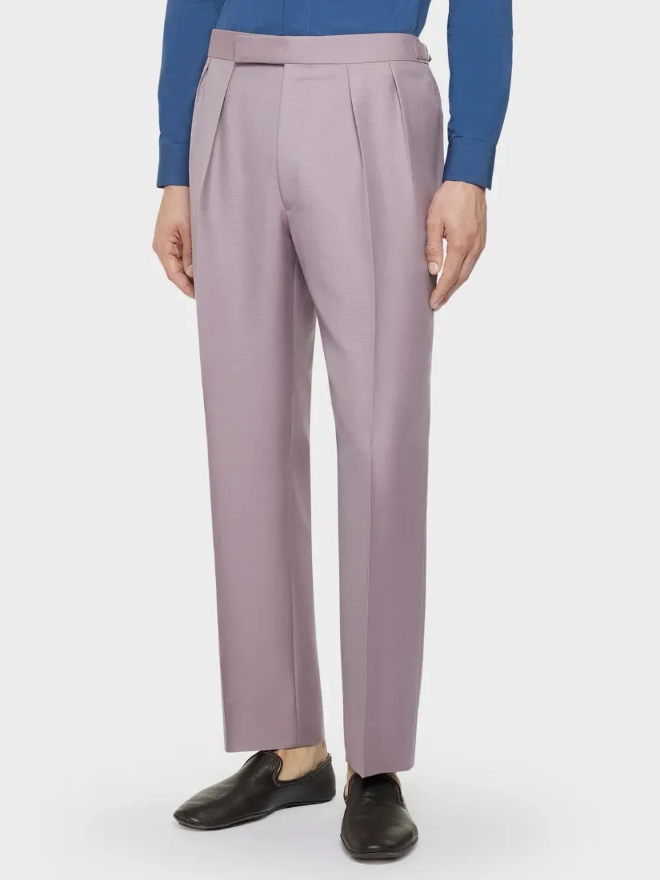 Caruso pantalone vita alta lana mohair seta malva