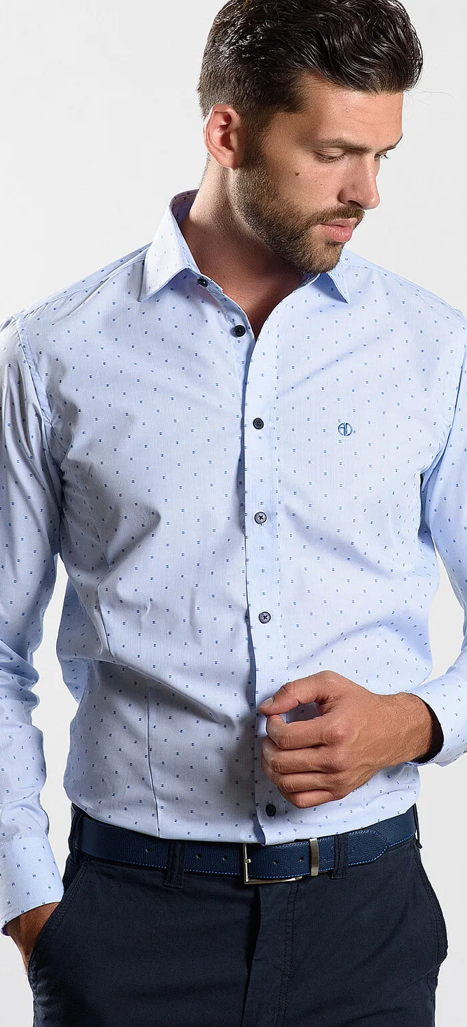 Alain Delon camicia azzurra fantasia Extra Slim cotone