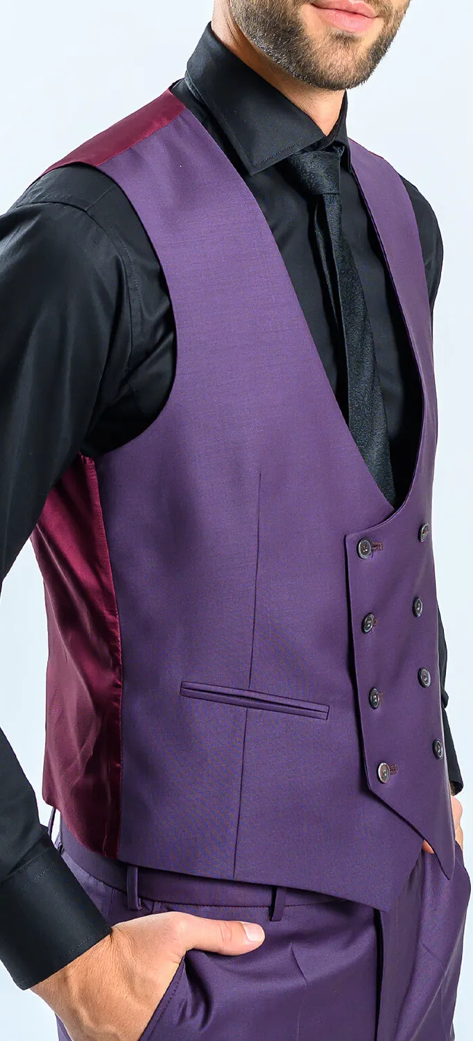 Alain Delon Abito Slim Fit Viola con Gilet 3 Pezzi