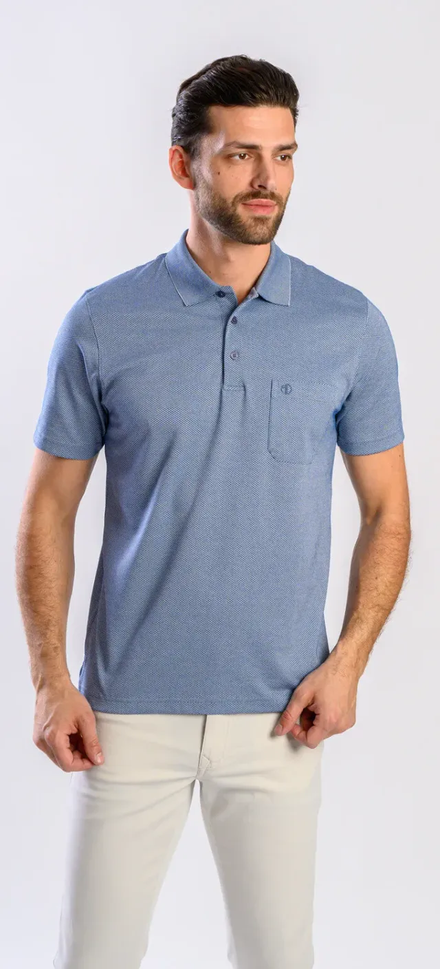 Alain Delon Blu polo slim fit manica corta micropima