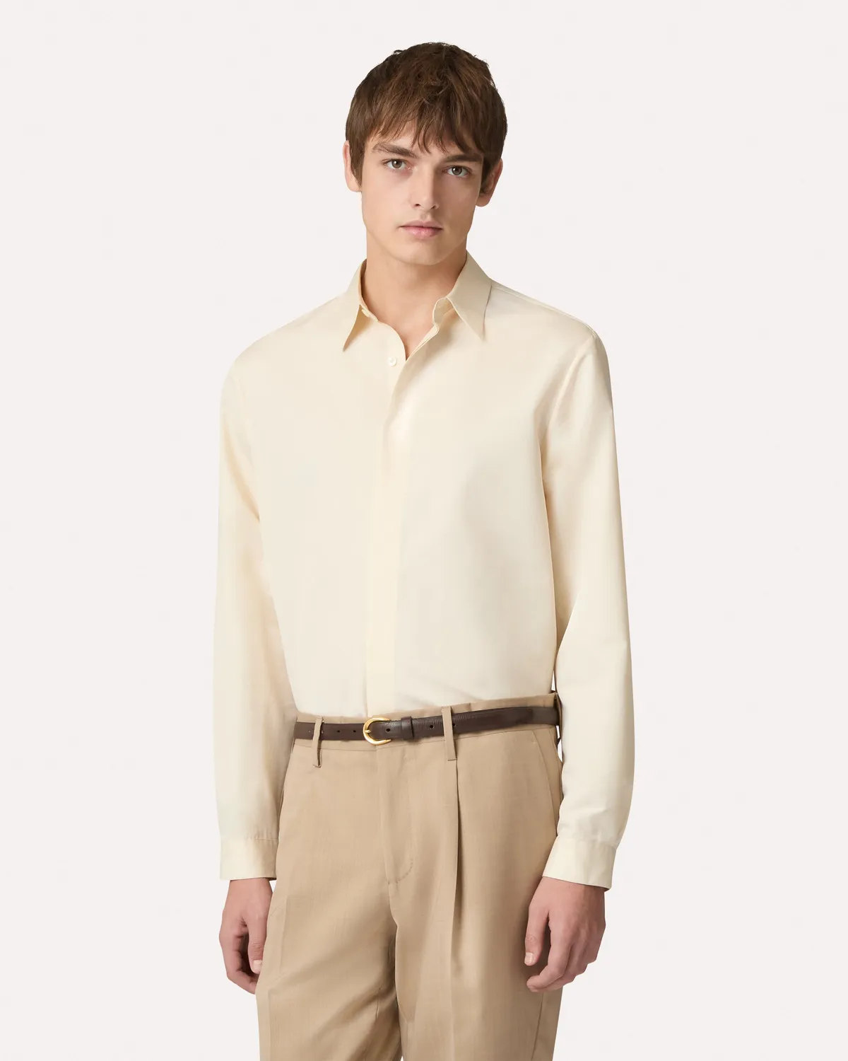Lardini Camicia Panna Cotone e Seta Popeline
